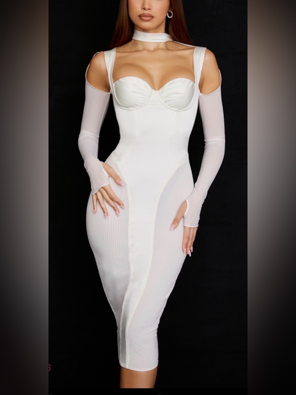 House of CB TALIKA
Ivory Corset long sleeve Midi Dress